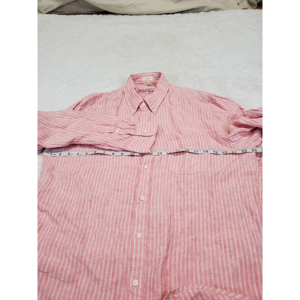 NWT J. Crew Red Striped Irish Linen Button Dress Shirt Men Large Casual Classic